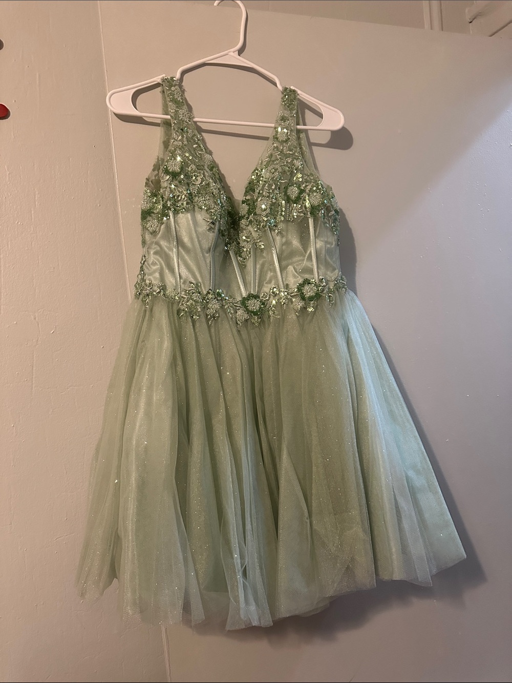 Light Green Flower Appliqué Tulle Kids Dress